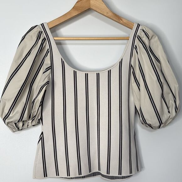 Theory Striped Puff Sleeve Scoop Neck Top Size Small - Picture 10 of 10